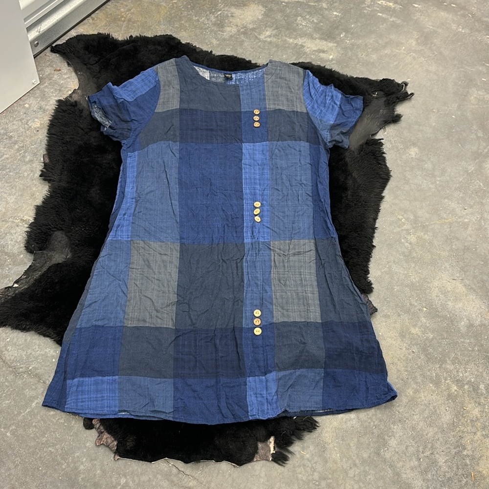 Emery Rose Blue Gray Black Color Block Short Sleeves Sheer Cotton Dress 1XL